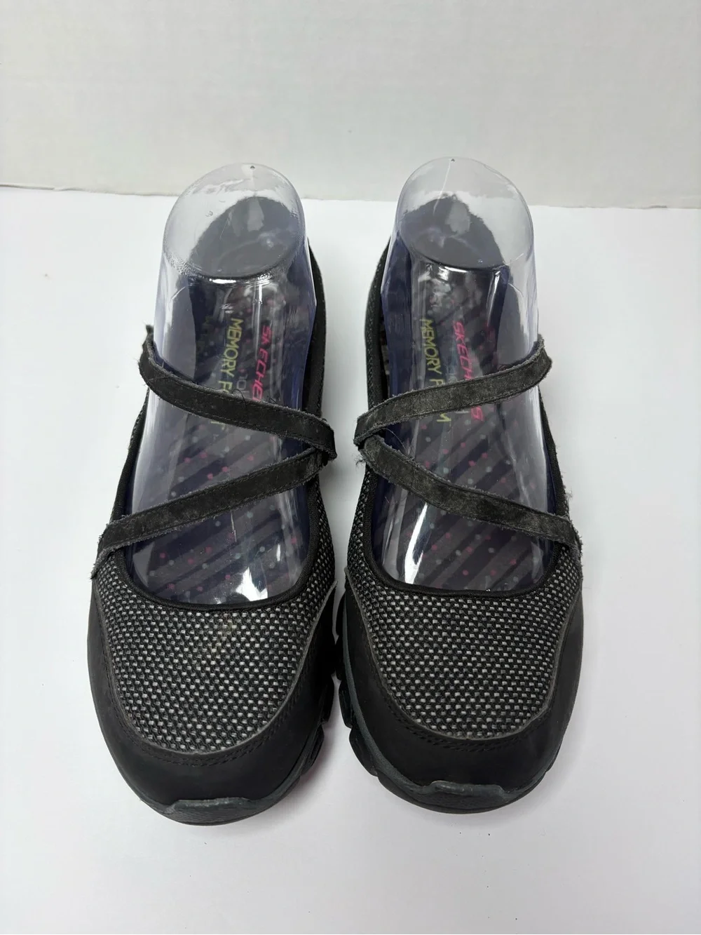 Skechers Black Stopover Slip-on Loafers Dual Criss-cross Straps Size 7
